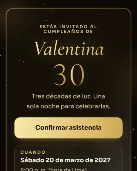 La invitación en estilo Gala dorada: negro profundo y letras doradas con serifa