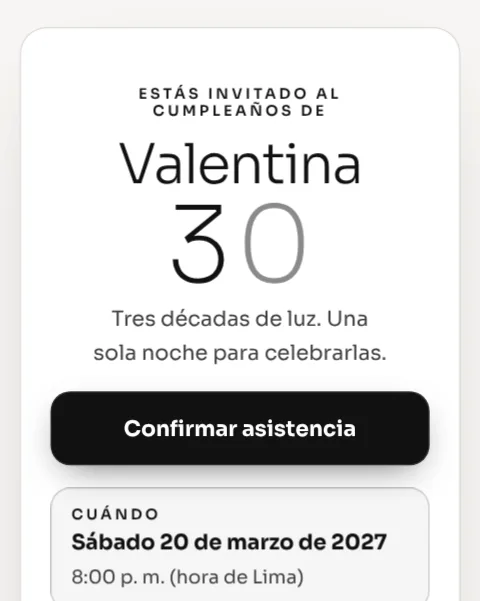La invitación en estilo Minimal: fondo claro y tipografía negra y limpia